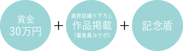 賞金 30万円 + 業界誌撮り下ろし 作品掲載 （審査員コラボ）+ 記念盾