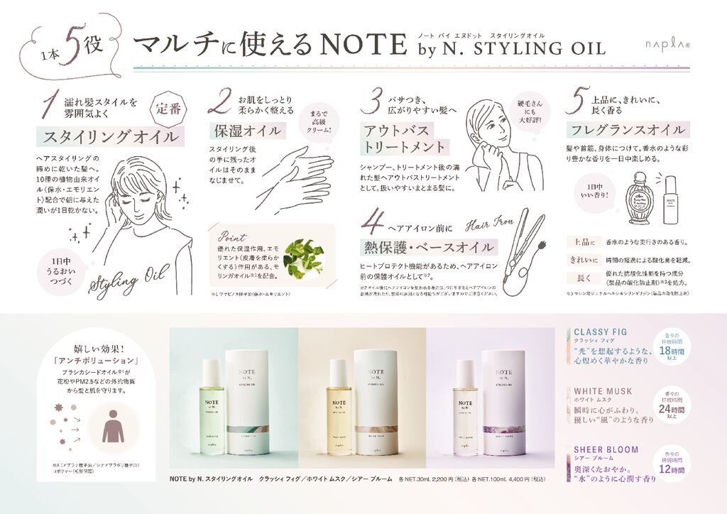 NOTE by N. スタイリングオイル 機能性紹介POP